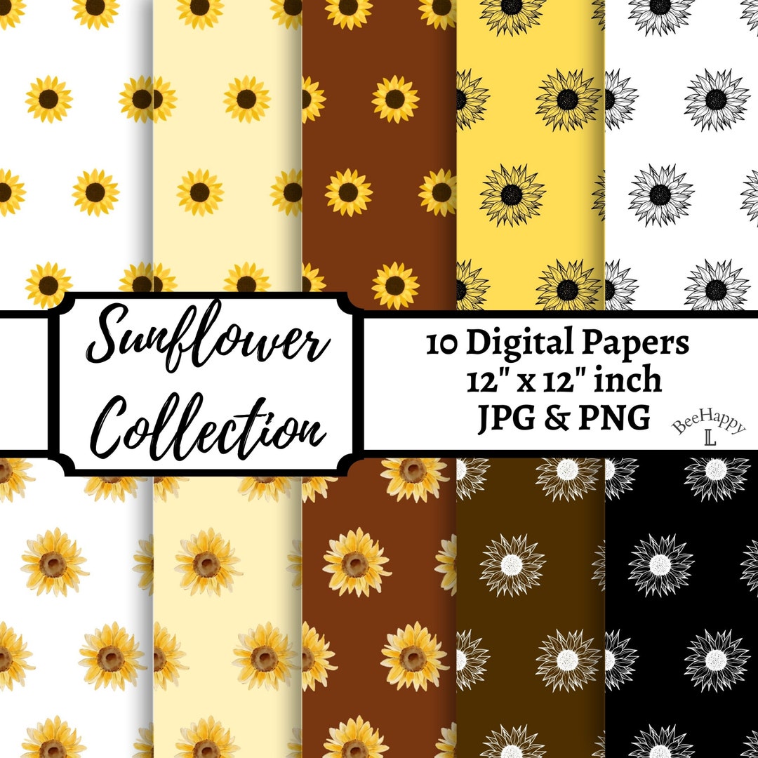 Sunflower Digital Paper Pack | Yellow Flower Bouquet | Floral Pattern ...