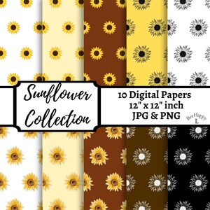 Sunflower digital paper pack | Yellow flower bouquet | Floral pattern | Wildflower scrapbook | Scrapbook paper | Sunflower Print| Stationery