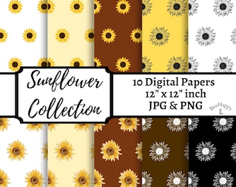 Sonnenblume digitale Papierpackung | Gelber Blumenstrauß | Blumenmuster | Wildblumen Gästebuch | Gästebuchpapier | Sonnenblumen | Schreibwaren