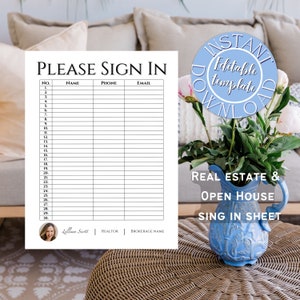 Open house sign in sheet list | Real estate marketing | Open house | Open house sign-in printable | Real estate printable | Realtor tools