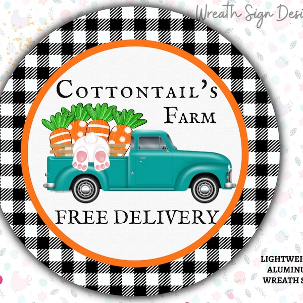 Cottontails Farms Easter Vintage Carrot Truck with Bunny Butt metal  wreath sign attachment