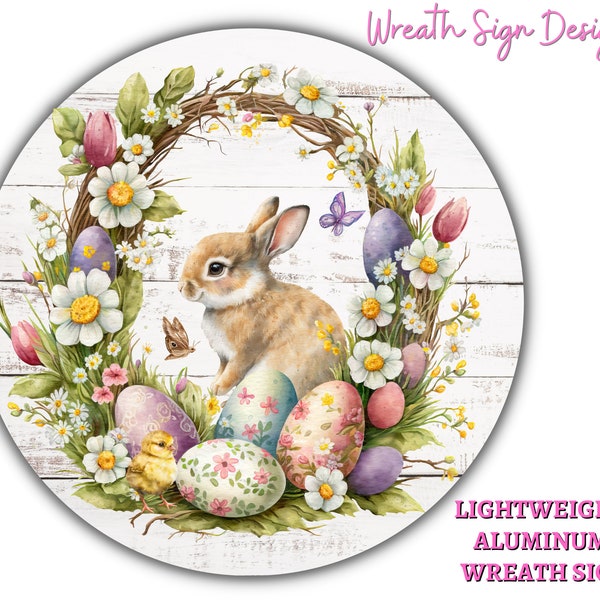 Easter bunny Wreath with Easter eggs and florals metal  wreath sign attachment