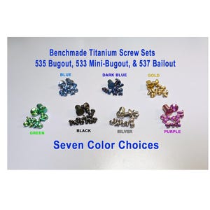 Titanium Benchmade 535 Bugout, Mini-Bugout 533, Bailout 537, Complete Screw & Pivot Set - 7 Colors