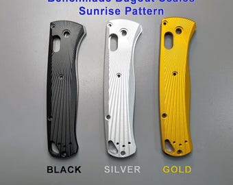 Benchmade Bugout 535 Aluminium-Griffschalen – Sunrise-Muster – Nur Griffschalen – Schwarz, Silber, Gold