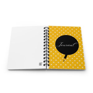 May include: A yellow journal with white polka dots and a black speech bubble that says "Journal" with a pencil coming out of the bottom.