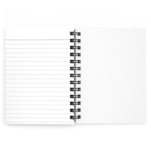 May include: A white spiral bound notebook with lined pages. The notebook is open to a blank page.