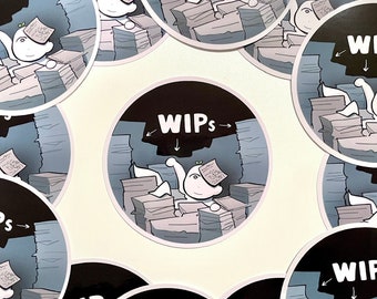 Drowning in WIPs Funny Meme Vinyl Sticker