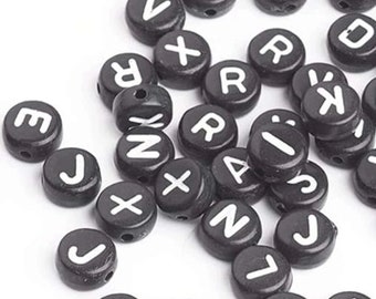 100 Alphabet Letter Beads, Plastic Black Beading, Charm Bracelet Personalisation, Jewellery Making Supplies, Tools