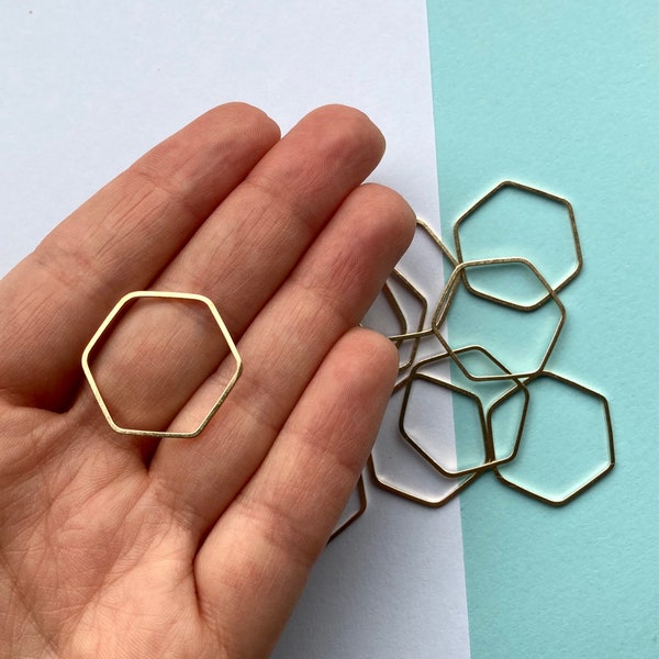 10 Gold Plated Large Hexagon Hoop Charms, Jewellery Making Supplies, Findings, supplies, pendants, geometric connector