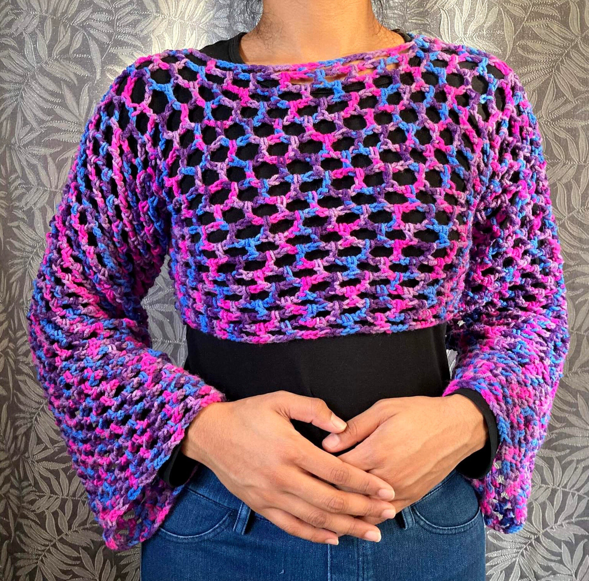 Handgemachte Netz Shirt/ häkeln Shrug/Bolero/ Y2K Crochet Mesh 
