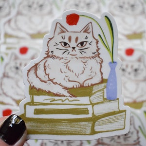 Book Cat Sticker / Cat Sticker / Vinyl Sticker / Waterproof Sticker ...