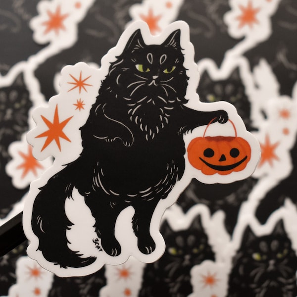 Halloween Cat Sticker / Cat Sticker / Vintage Halloween Sticker/ Vinyl Sticker / Waterproof Sticker /Hydroflask Sticker