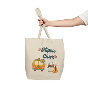 hippie chick tote - reusable grocery bag -  chicken lady bag - canvas tote grocery tote - durable shopping tote - shopping bag