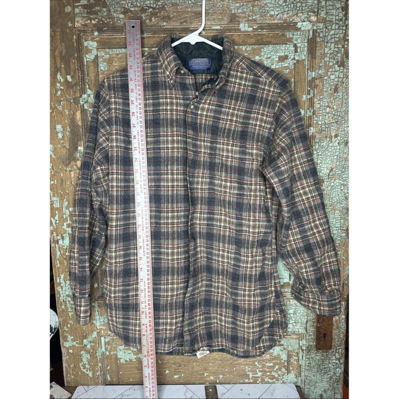 Vintage Pendleton Shirt Mens XL Brown Blue Plaid Wool Flannel Made USA 90s image 1