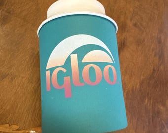 Vintage Igloo Cooler Can Koozie Beverage Holder Foam Coozie 80s Teal Blue Pink