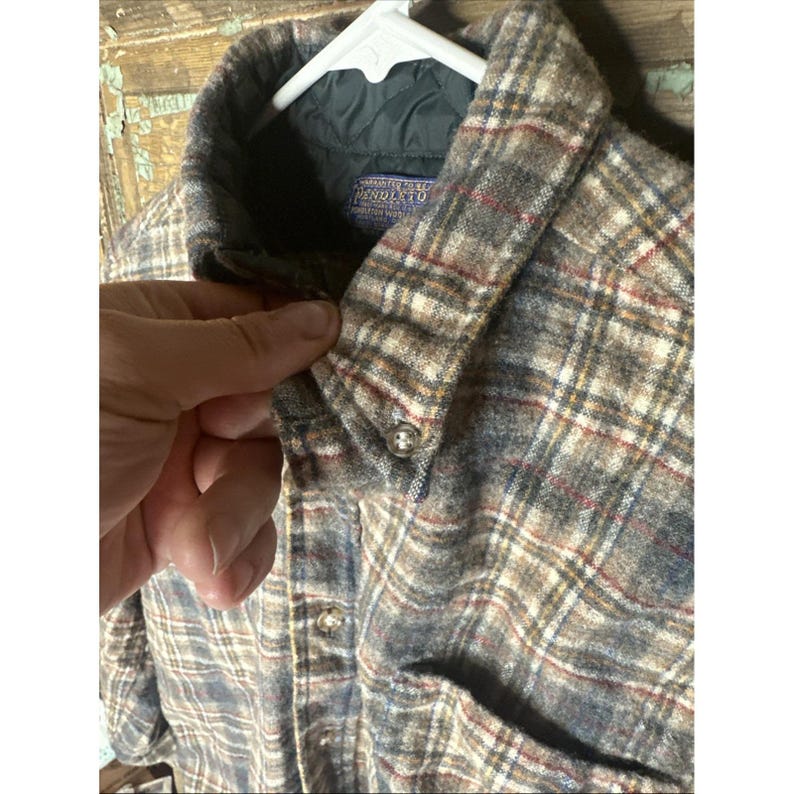 Vintage Pendleton Shirt Mens XL Brown Blue Plaid Wool Flannel Made USA 90s image 11