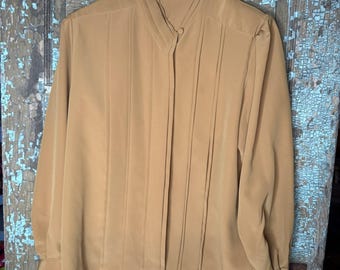 Yves St. Clair Vintage Women Pleated Blouse Long Sleeve Button Mustard Size 12