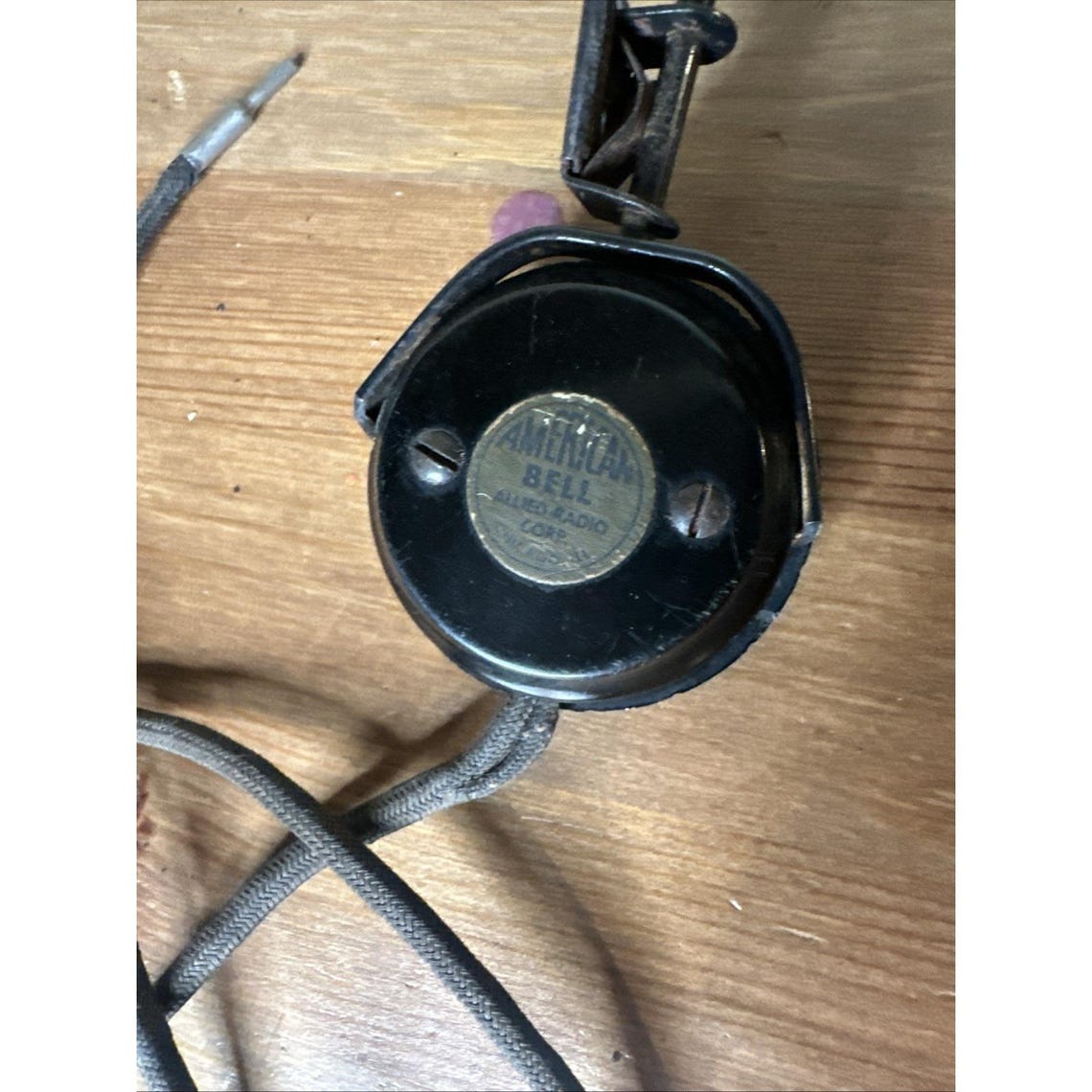 VINTAGE American Bell Radio Corp. Headset Headphones 1920s Crystal Radio CHICAGO, foto 3 di 5
