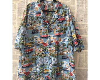 Aloha Republic Hawaii Mens Vintage Hollywood Diner Print Hawaiian Shirt 4XL USA