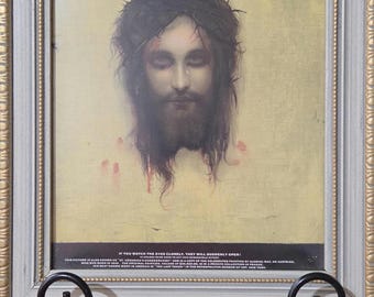 Pañuelo de Jesús Verónica, lámina de Gabriel Max, estilo vintage y enmarcada.