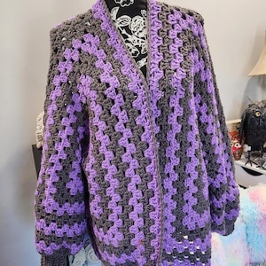 Oversized Lilac Smoke Crocheted Hexagon Cardigan