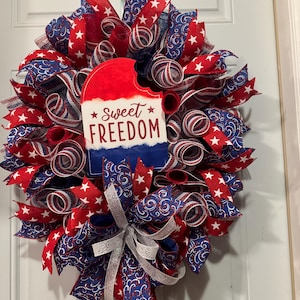 Front Door Wreath Sweet Freedom Patriotic Wreath – 4th of July Front Door Deco