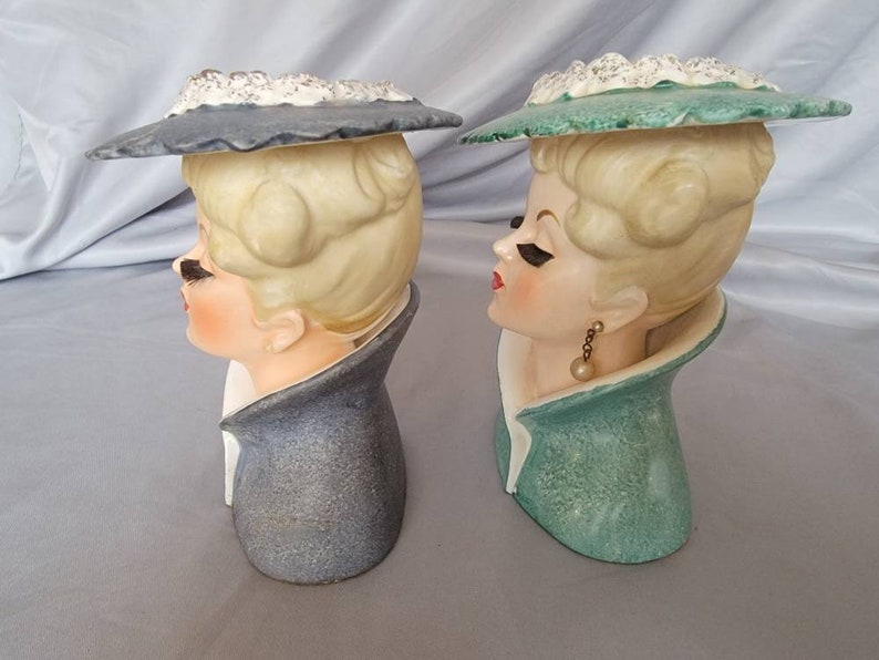 RARE PAIR Vintage Lady Head Vases NAPCO Etsy