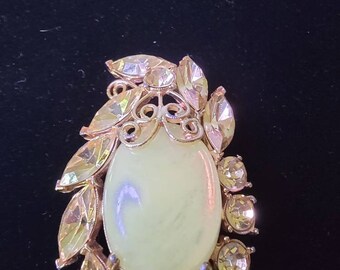 Broche vintage de piedra amarilla, diseño floral