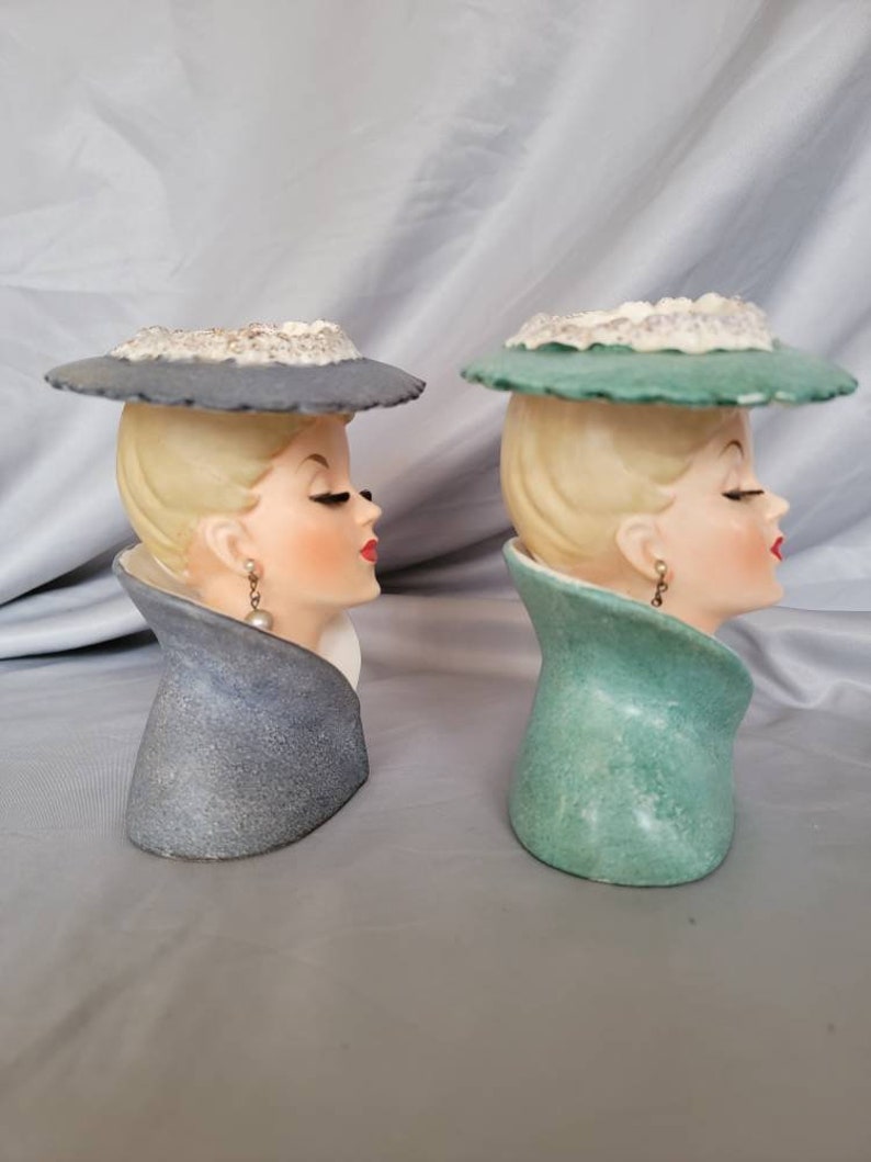 RARE PAIR Vintage Lady Head Vases NAPCO Etsy