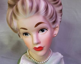 Jarrón vintage raro con cabeza de dama K-1816