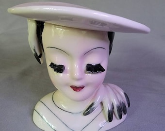 Raro jarrón vintage con cabeza de dama de 4"