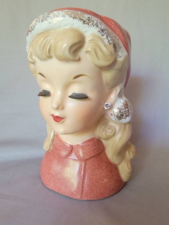 Vintage CHRISTMAS Lady Head Vase Etsy