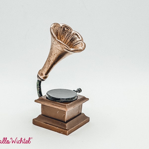 Wichtel Plattenspieler Grammophon Schallplatten Musik Miniatur