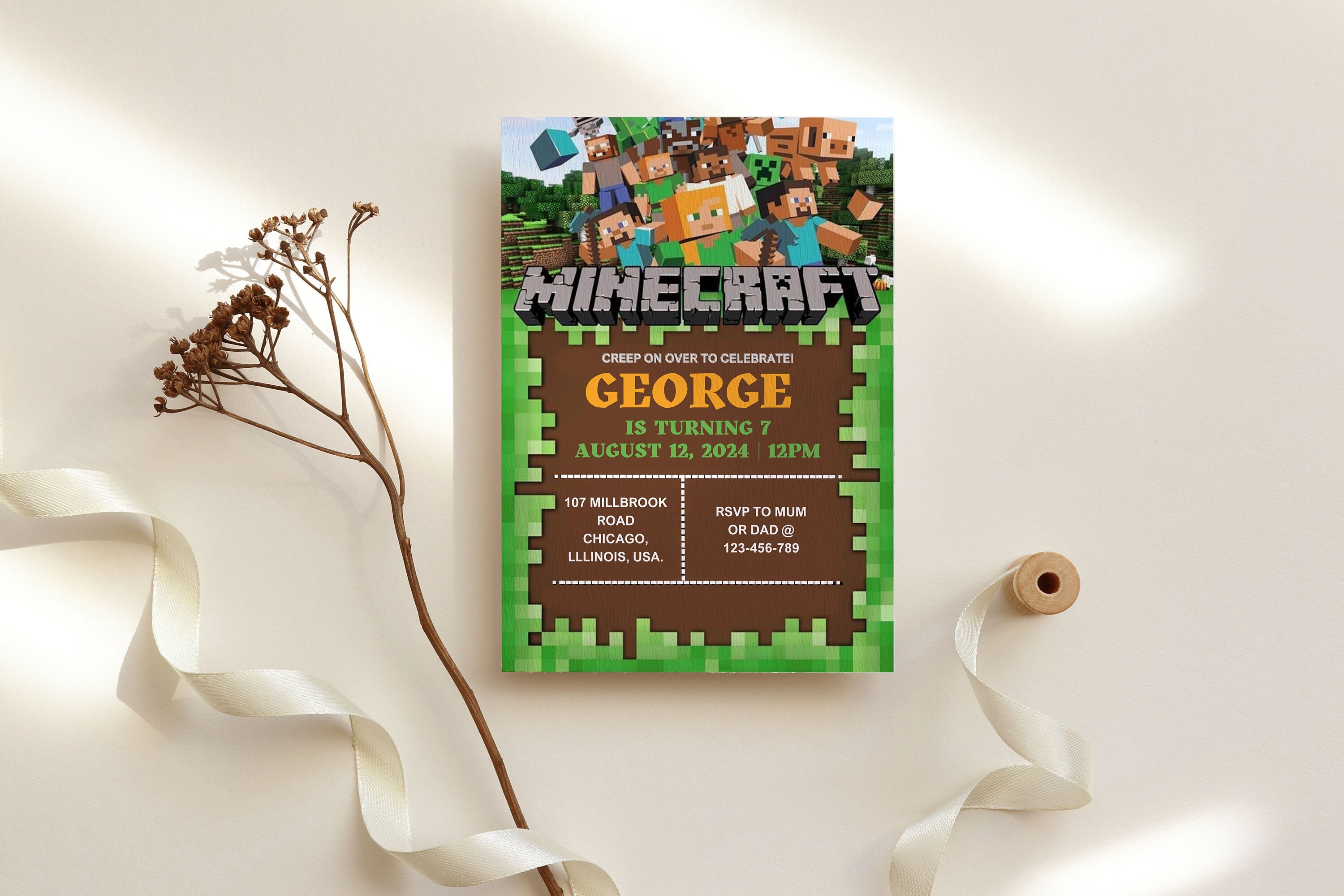 Minecraft Birthday Invitation Template Editable Mine Craft Birthday