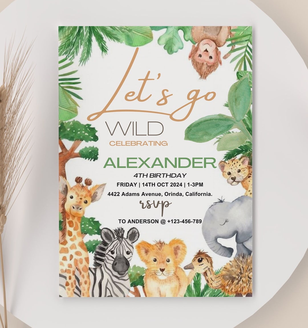 Kids Editable Zoo Birthday Party Invitation Animals Etsy