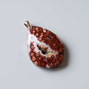 Natural Red Orbicular Agate from Java, Indonesia, Rare Natural Stone Pendant, rose gold sterling silver bail