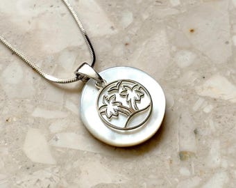 Perlmutt Halskette, Sterling Silber Palme Charm