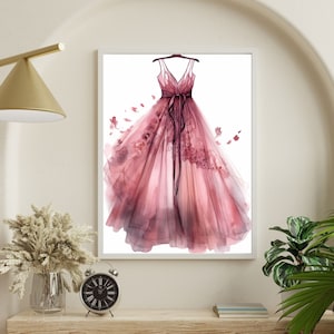Rosalene Dress Fashion Illustration Digital Printable Download Pink Tulle Dress Poster Wall Art Pretty Birthday Gifts for a Fashionistas