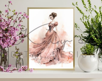 Savannah Gown Fashion Illustration Digital Drawing Instantly Downloadable Printable Wall Art Girly Fashion Decor Perfect Gift Idea for Women