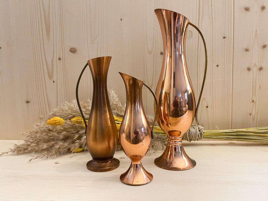 Vintage Copper Vases Cottagecore Mid Century Country Etsy