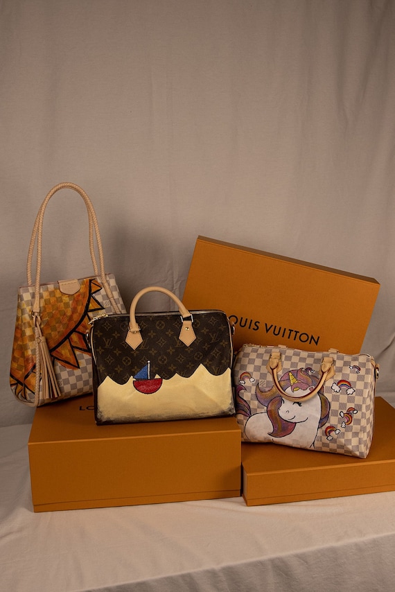Louis Vuitton: Hand Painted Speedy 30 D'azur - Etsy