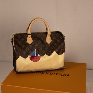 Hand Painted, Vintage Louis Vuitton Speedy 30 - Rainbow Reflection Artwork Artwork on Both Sides