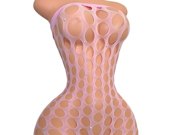 Baby Doll Pink Fishnet Romper
