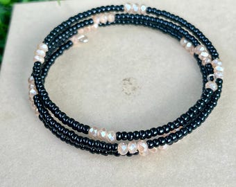 Black and Beige Memory Wire Bracelet