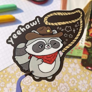 Yeehaw Raccoon Vinyl Sticker