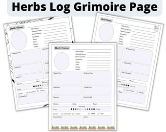 Herbs Journal Page, Herb Template,Printable Herbs, Herbology Printable, Herbs Grimoire Pages, Herb Sheets, Witchcraft Basics, Materia Medica