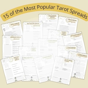 15 TAROT SPREAD EXAMPLES Cheat Sheet, Tarot Spread Guide, Tarot Cheat Sheets, Divination Readings, Oracles /Witchy /Abundance