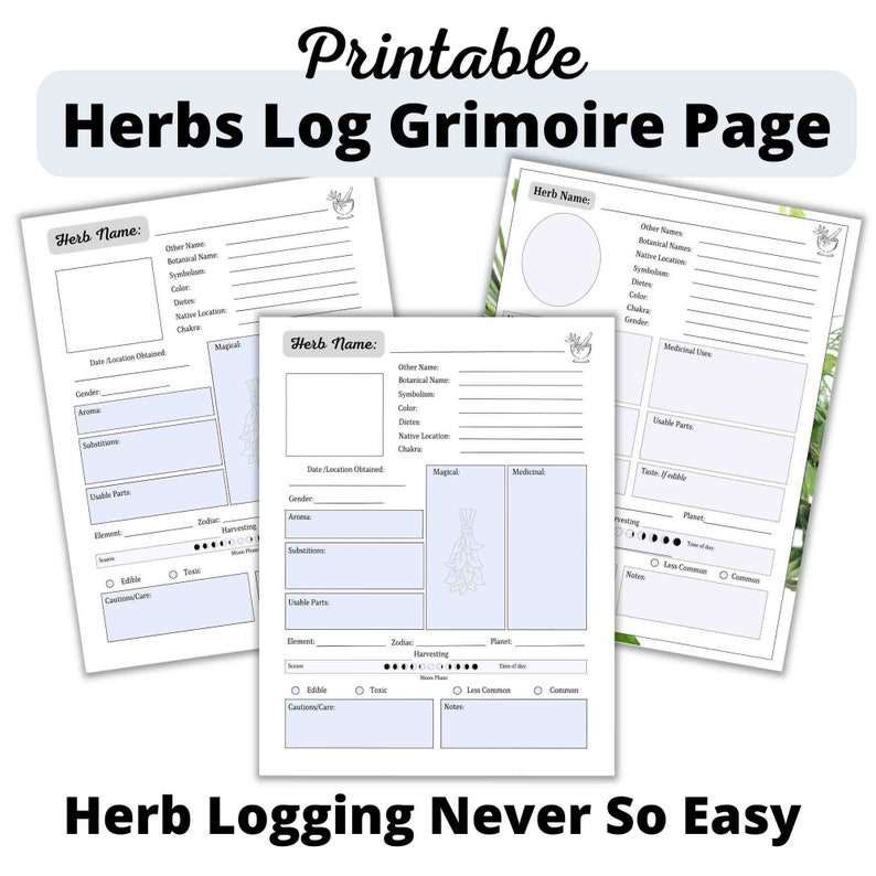 Herbs Journal Page Herb Templateprintable Herbs Herbology Etsy