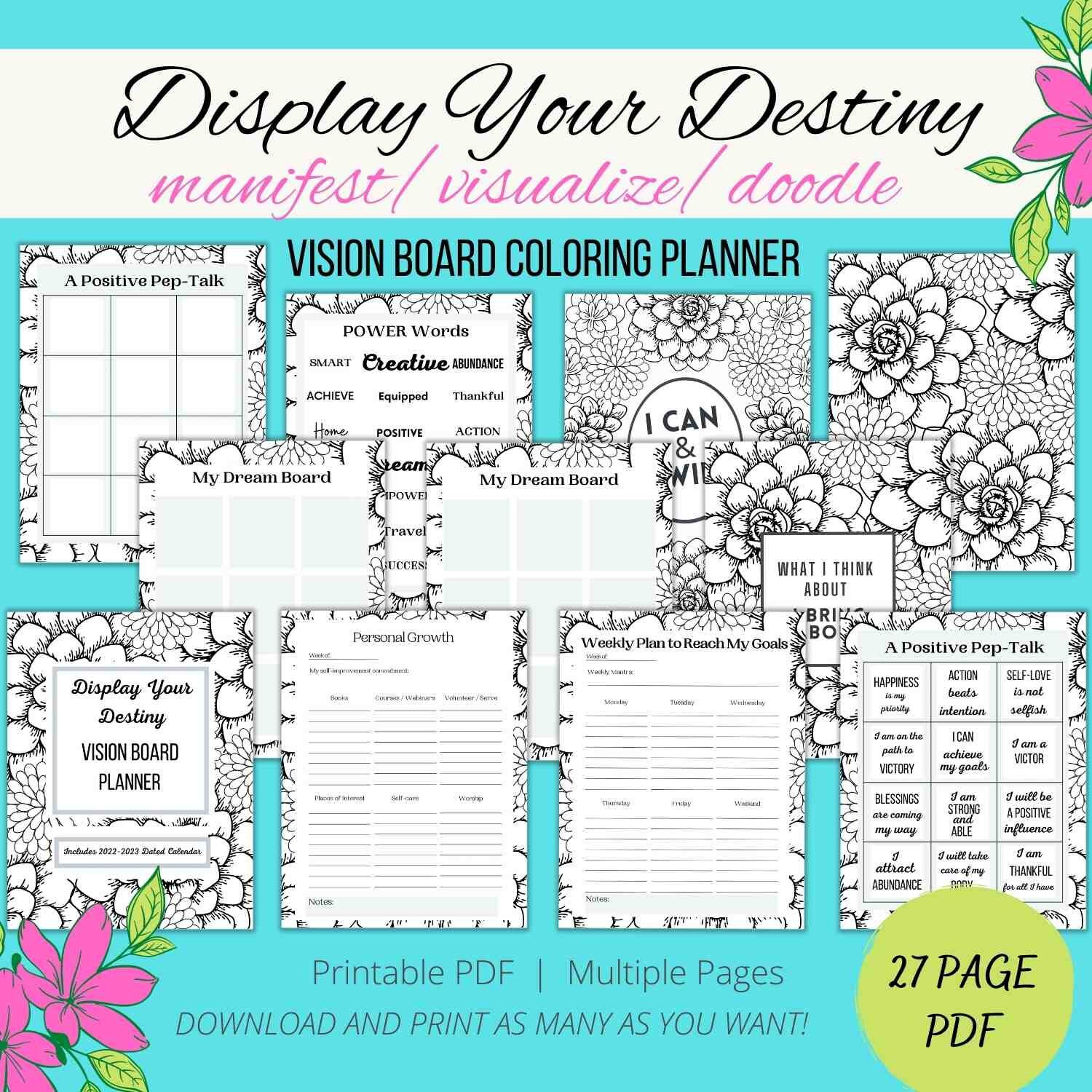 Display Your Destiny Planner & Vision Board Printable with Coloring Included