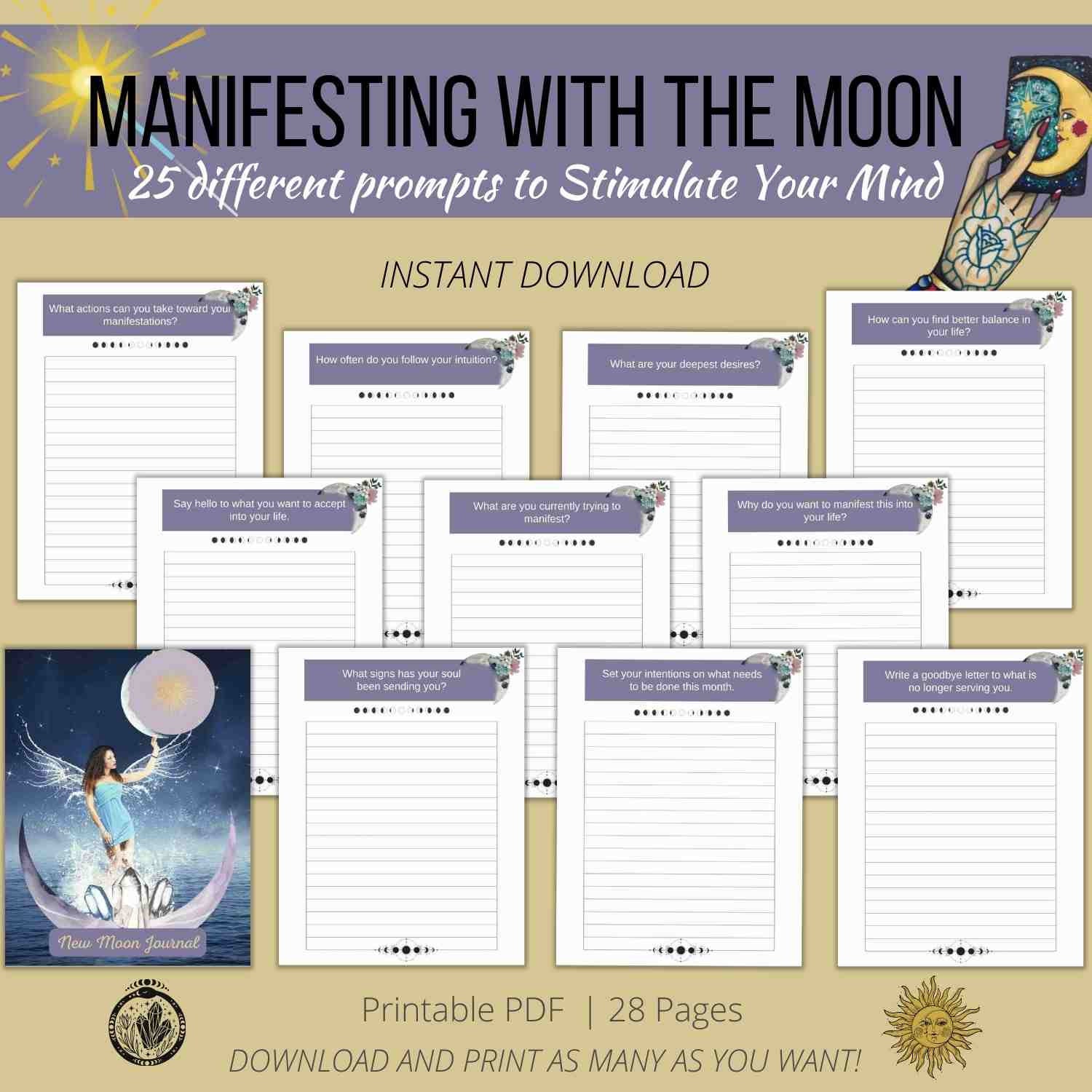 Manifesting With New Moon and Full Moon Phase, a Guided Journal, 25 ...
